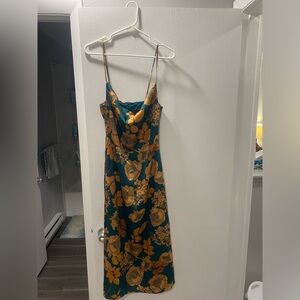 Lulus Favorite Icon Green Floral Satin Cowl Neck Slip Midi Dress